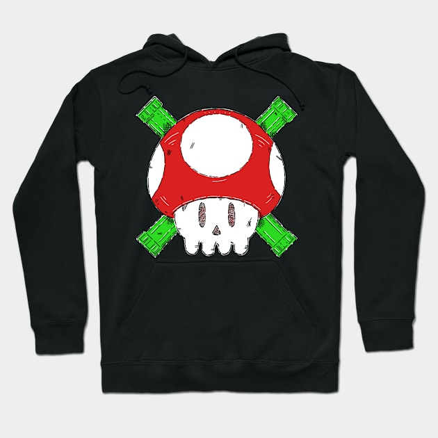 Red Mushroom Skull and Bones Hoodie by KristNorsworthy